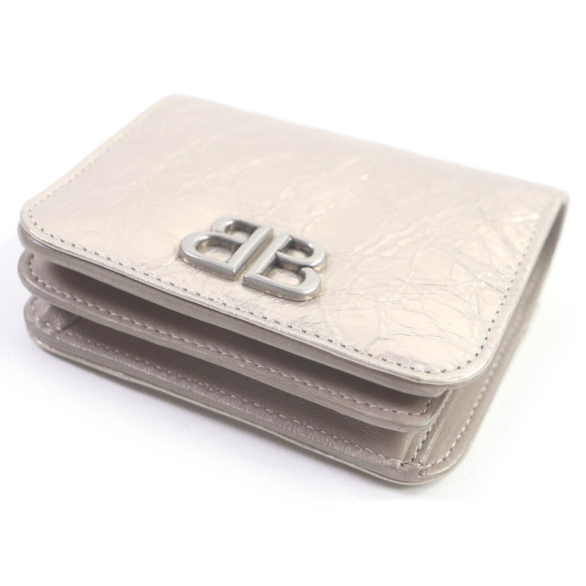 balenciaga BB Logo Silver Leather Bifold Wallet