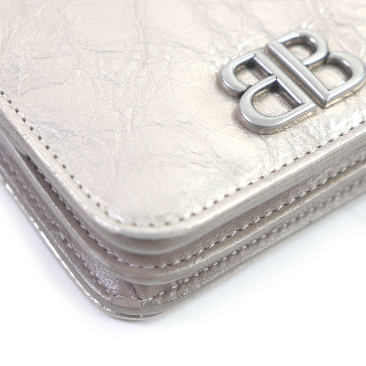 balenciaga BB Logo Silver Leather Bifold Wallet
