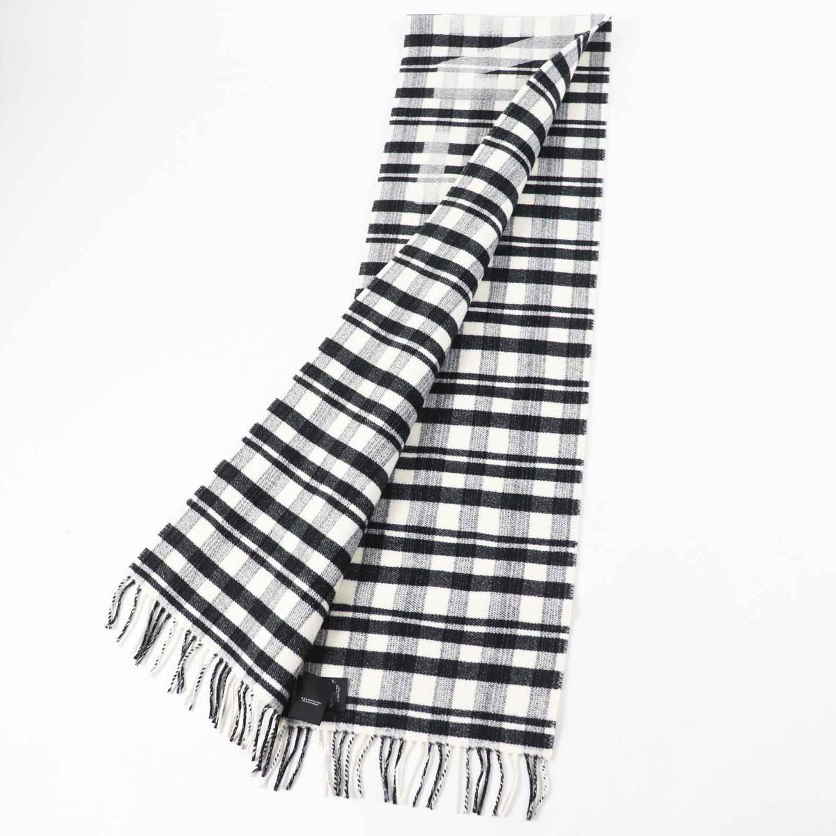 balenciaga Wool Logo Check Scarf with Fringe