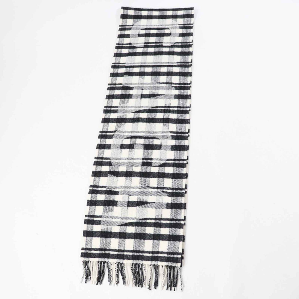 balenciaga Wool Logo Check Scarf with Fringe