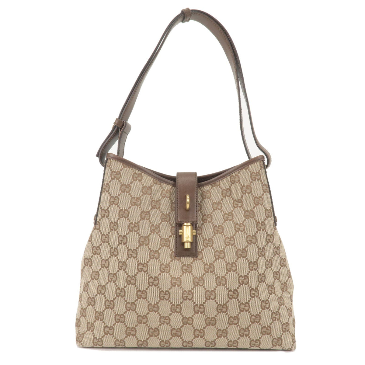 GUCCI Jackie GG Canvas Leather Shoulder Bag Beige Brown 110291