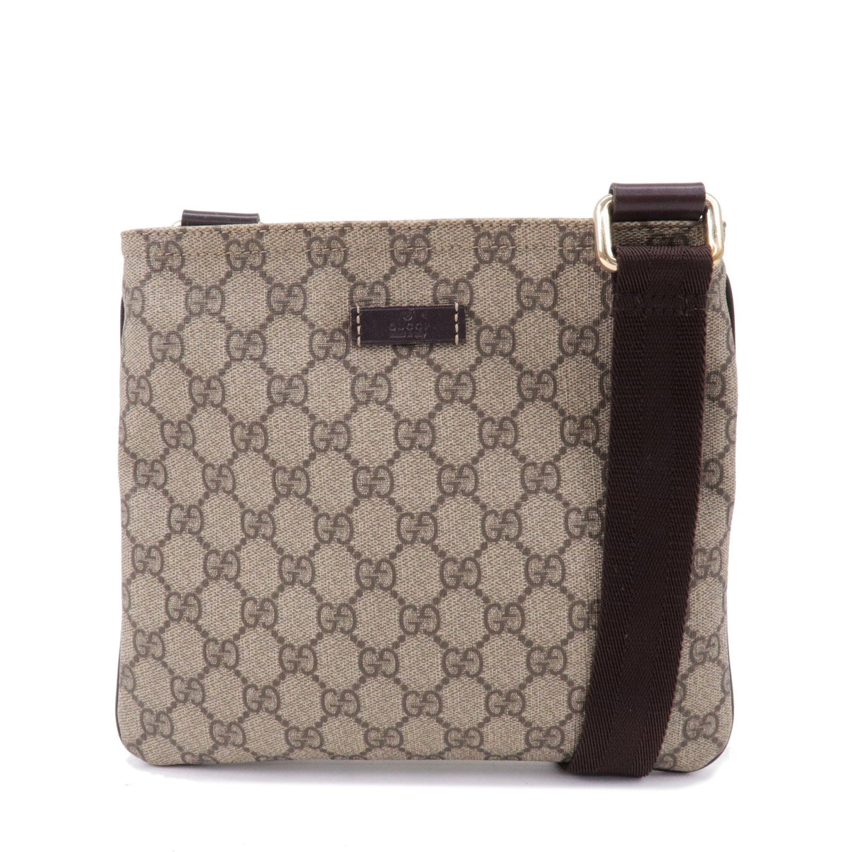 GUCCI GG Supreme Leather Shoulder Bag Beige Brown 201538