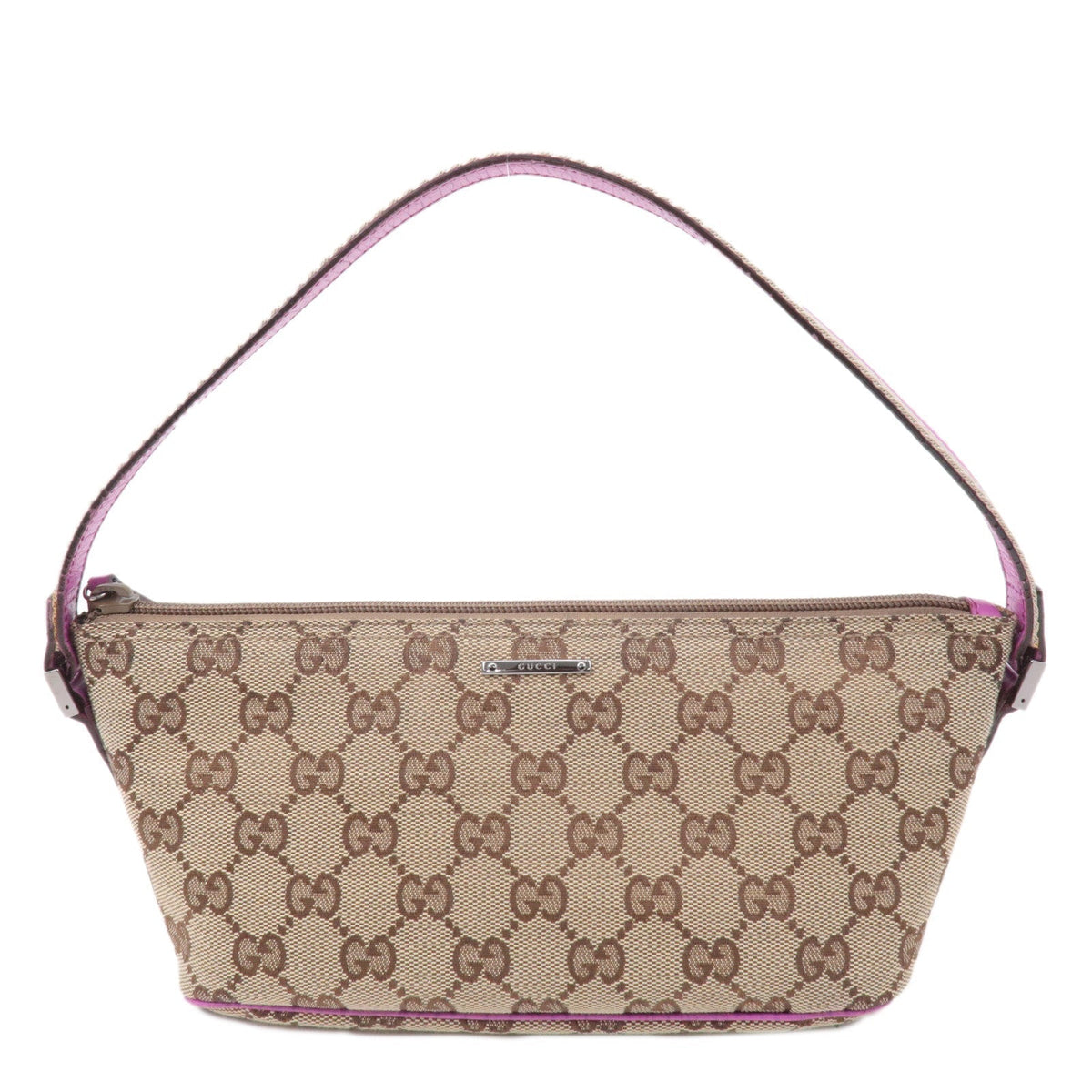 GUCCI Boat Bag GG Canvas Leather Pouch Beige Purple 141809