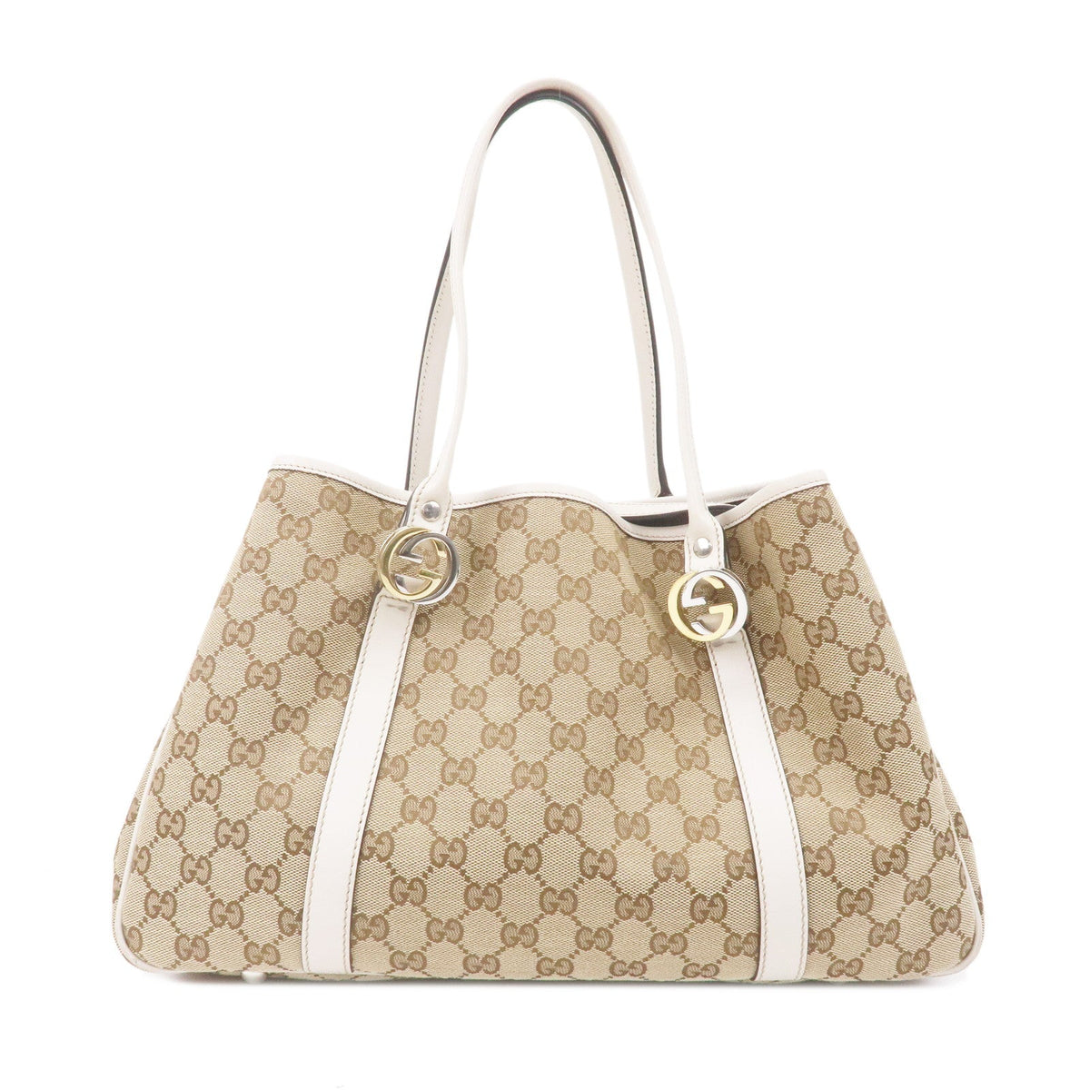 GUCCI GG Monogram Twins Canvas Leather Tote Bag Hand Bag 232957