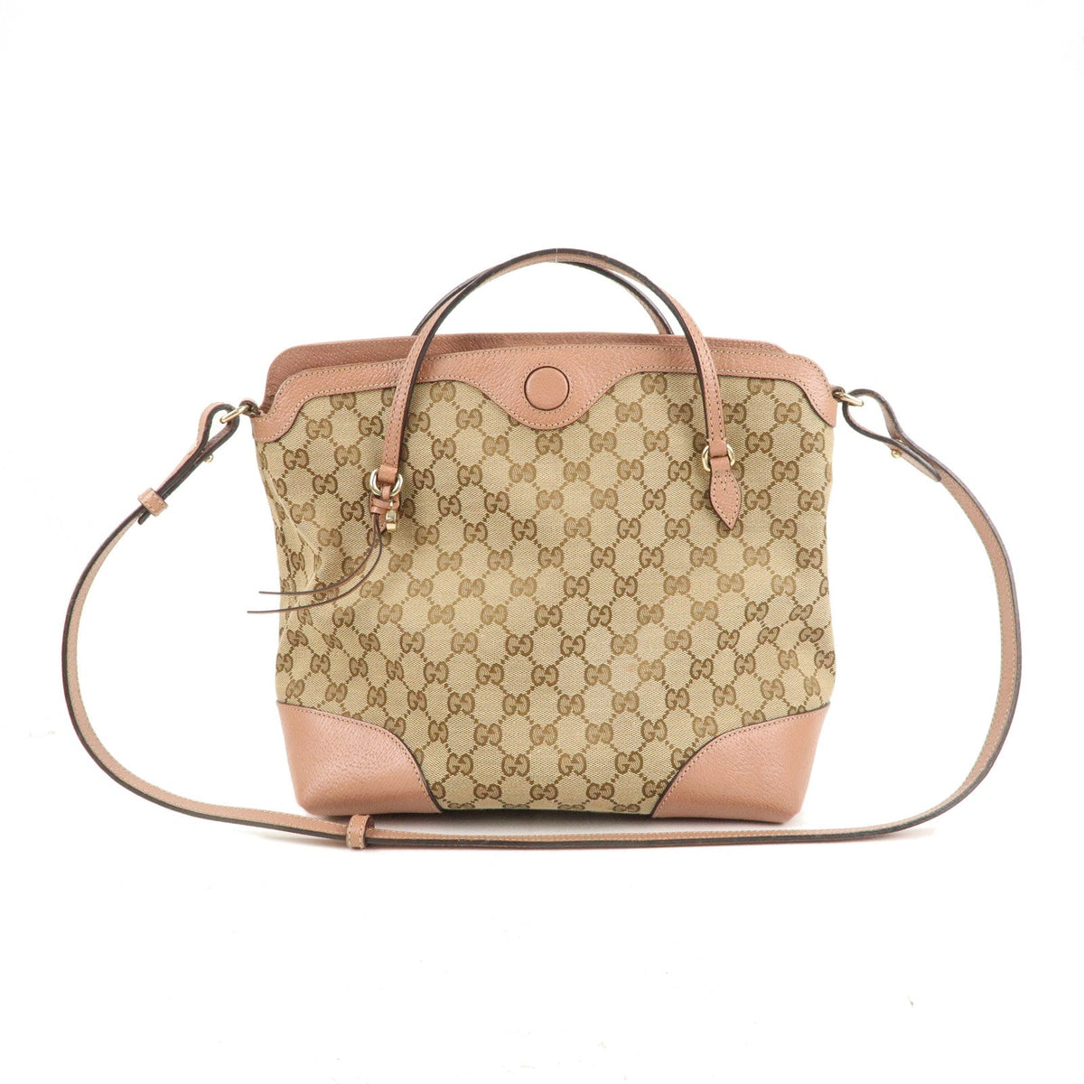 GUCCI GG Canvas Leather 2Way Shoulder Bag Beige Pink 353120