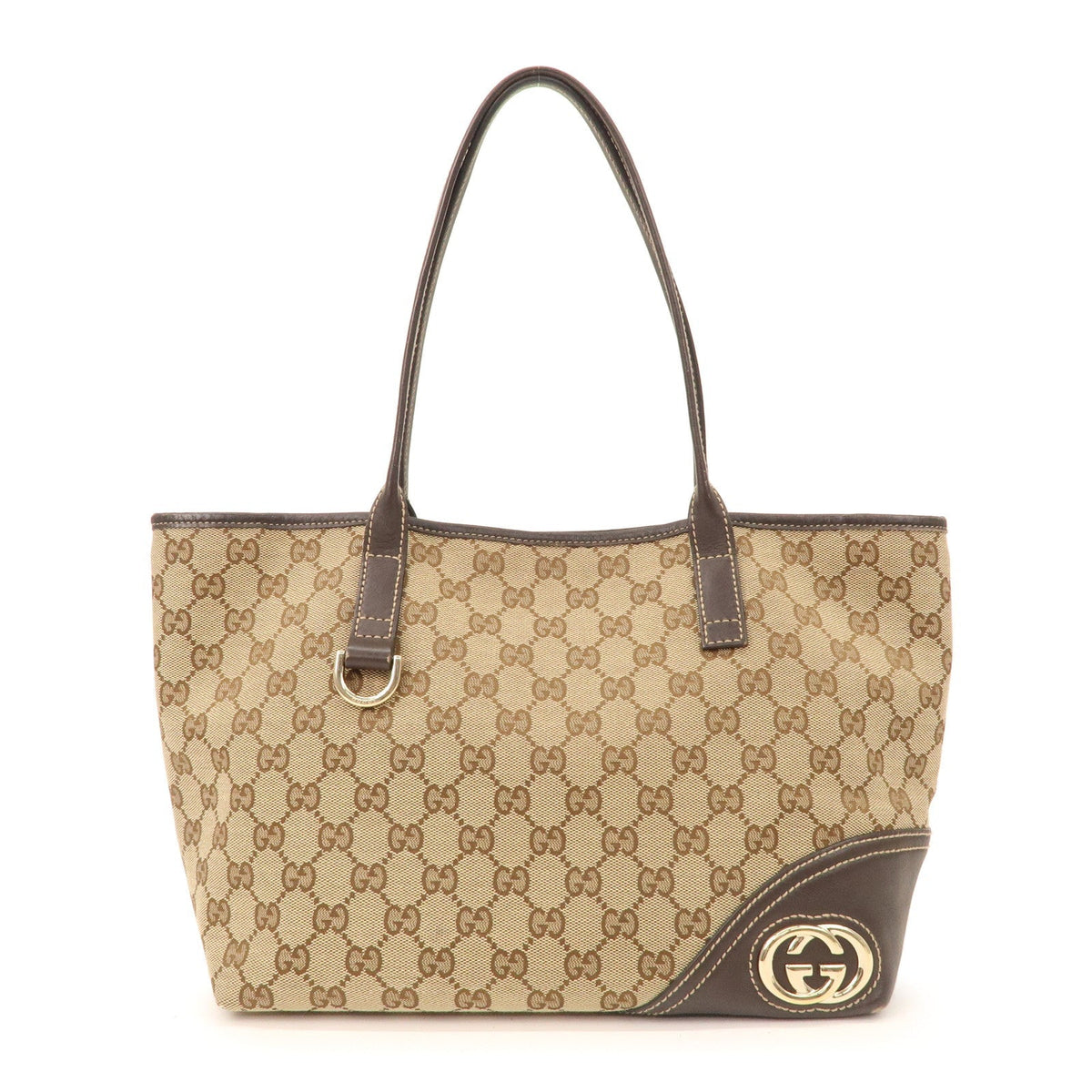GUCCI New Britt GG Canvas Leather Tote Bag Beige Brown 169946