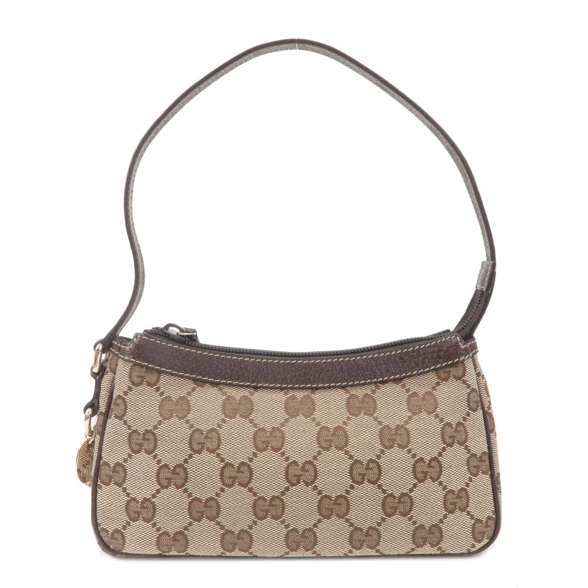 GUCCI GG Canvas Leather Hand Bag Pouch Beige Brown 154432