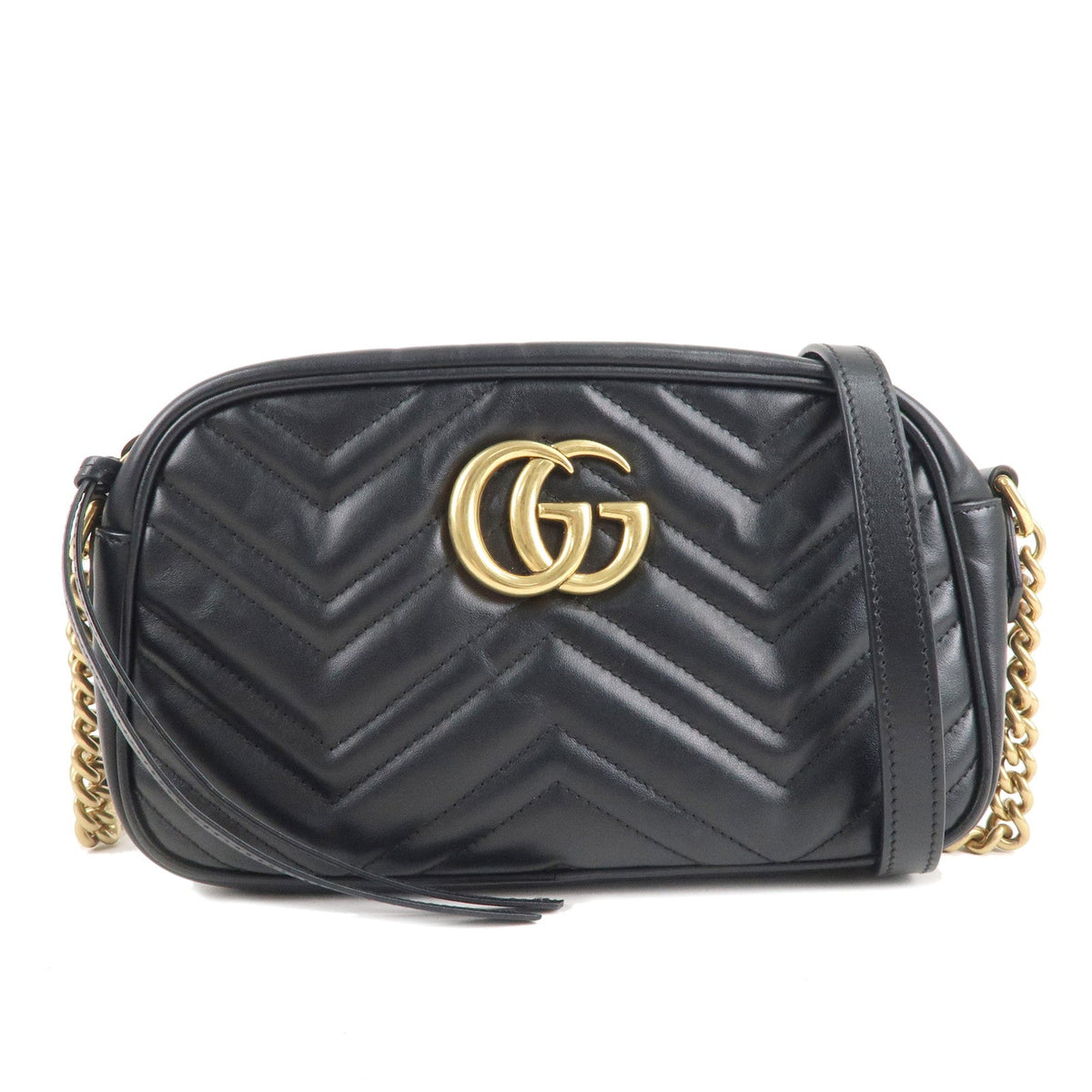GUCCI GG Marmont Leather Chain Shoulder Bag Crossbody Black 447632