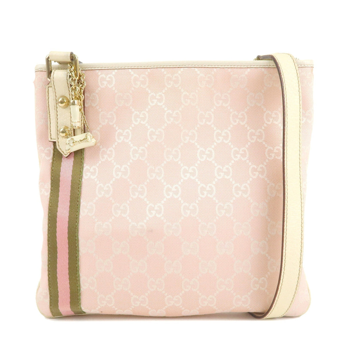 GUCCI Sherry GG Canvas Leather Shoulder Bag Pink Ivory 144388
