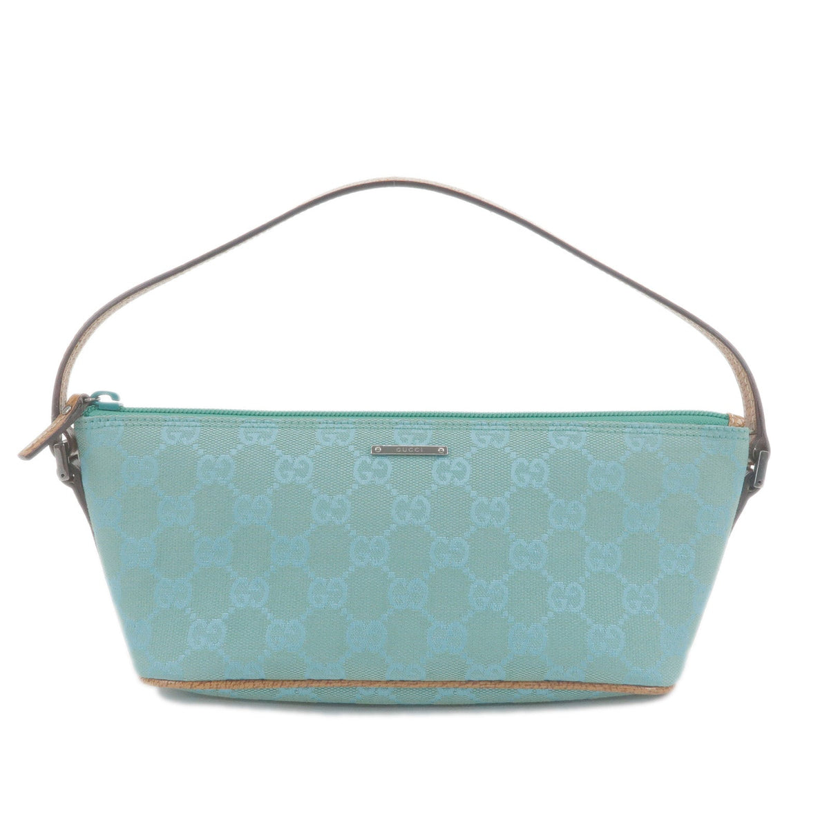 GUCCI GG Canvas Leather Boat Bag Hand Bag Emerald Green 07198