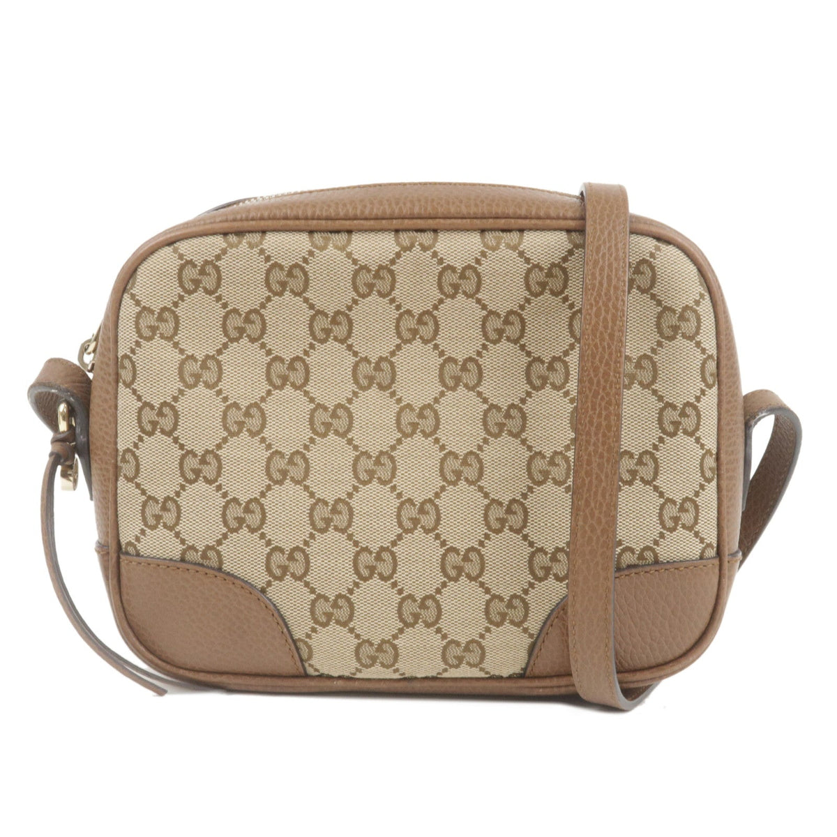 GUCCI GG Canvas Leather Shoulder Bag Beige Brown 449413