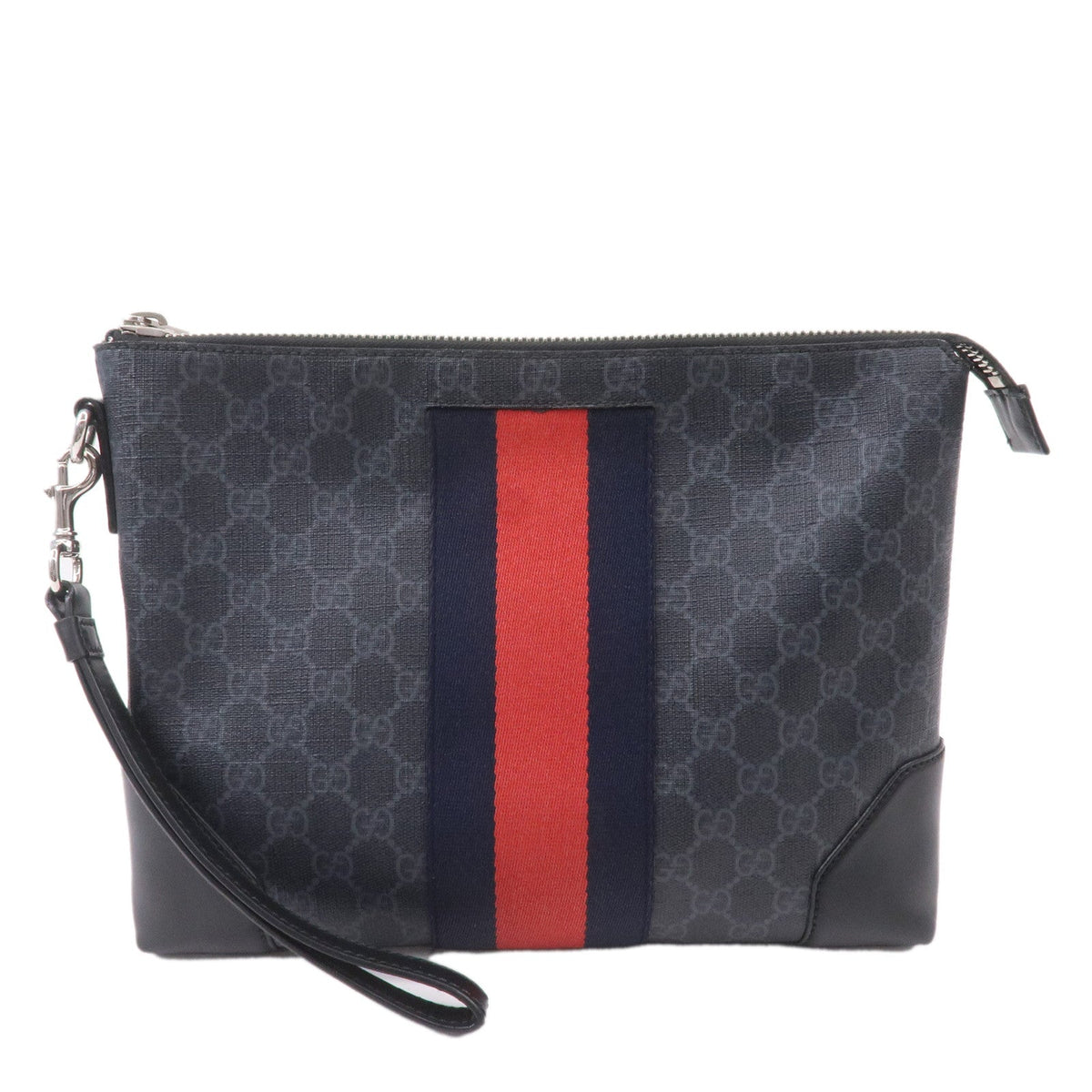 GUCCI Sherry GG Supreme Leather Clutch Bag Black 523603