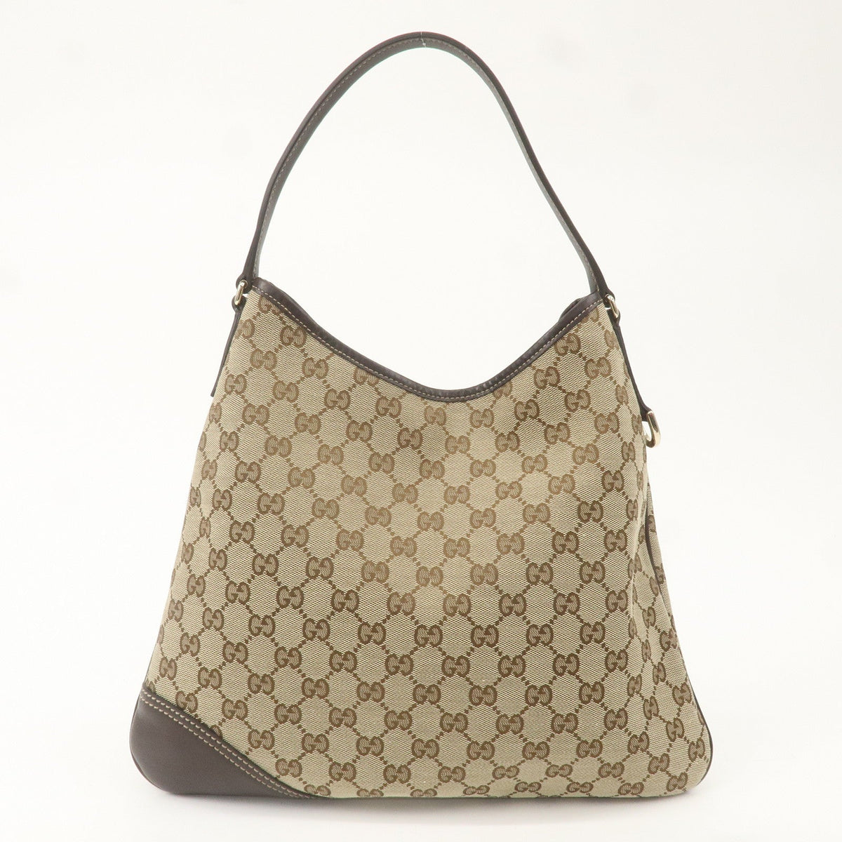 GUCCI GG Canvas Leather Shoulder Bag Beige Brown 169947