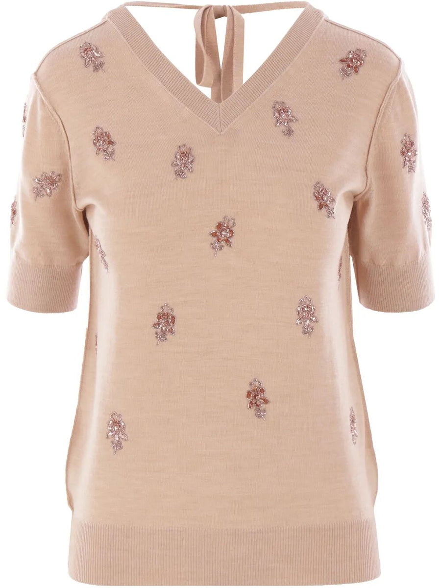 Fendi Women Floral Motif Embroidered Wool Cropped Jumper