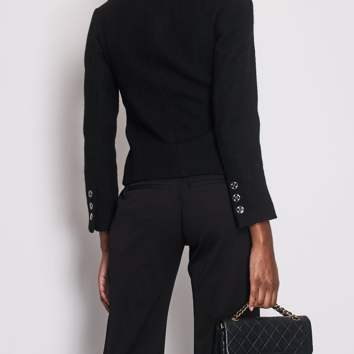 Chanel Black Wool Blazer with Silver and Blue Button Detail Size FR 34 (UK 6)