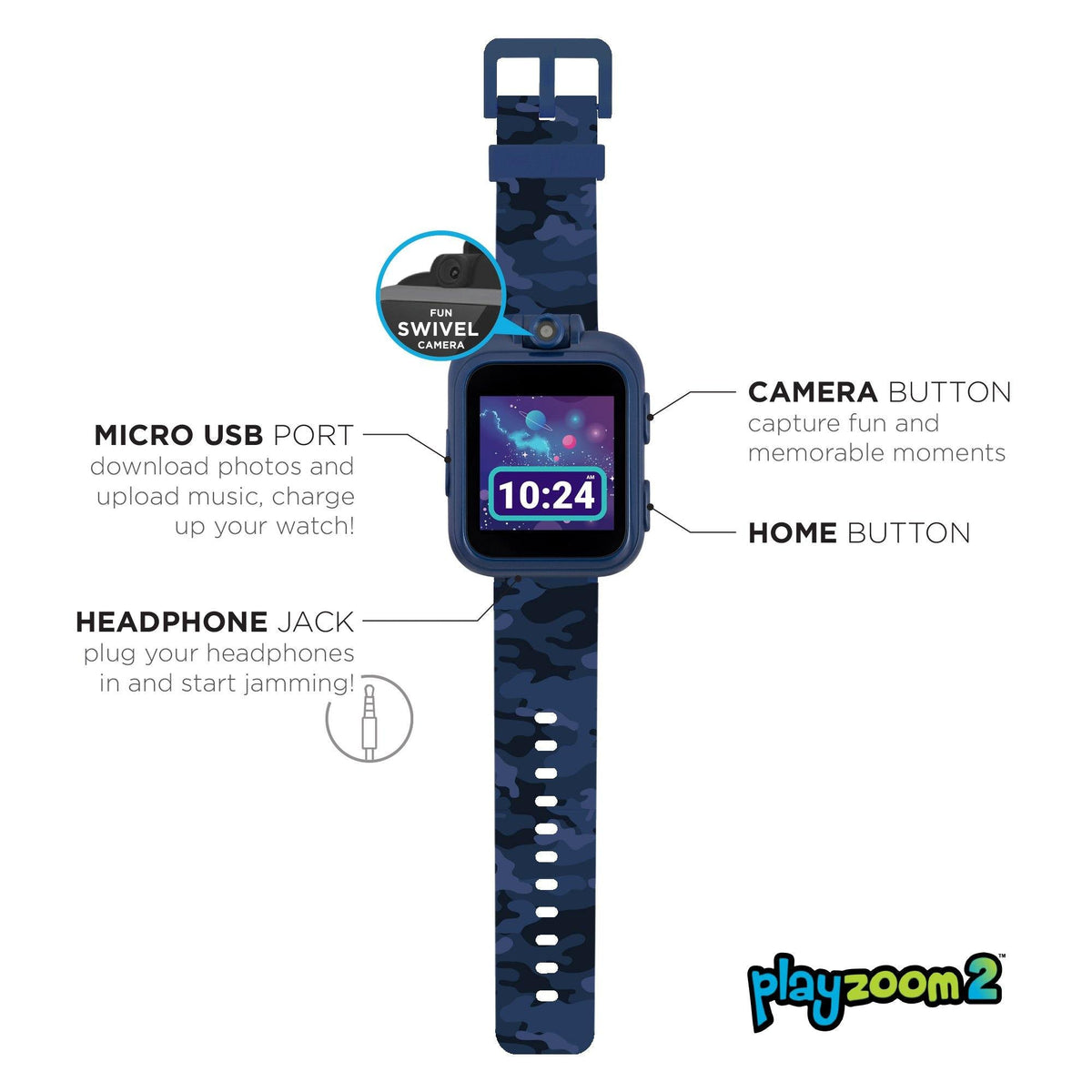 PlayZoom 2 Kids Smartwatch: Blue Camouflage Print