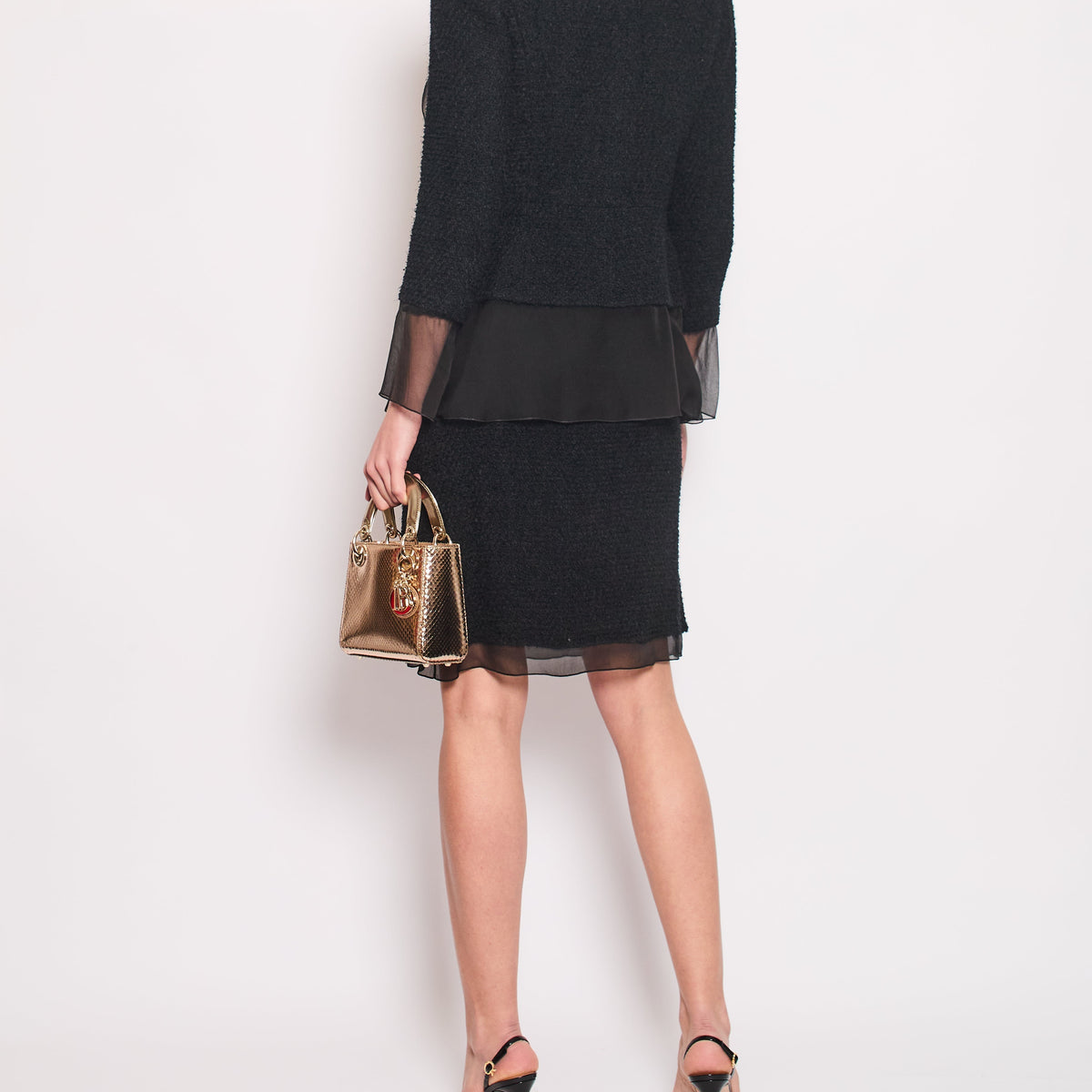 Chanel Black Tweed Jacket and Skirt Set with Silk Trim Details Size FR 36 (UK 8)
