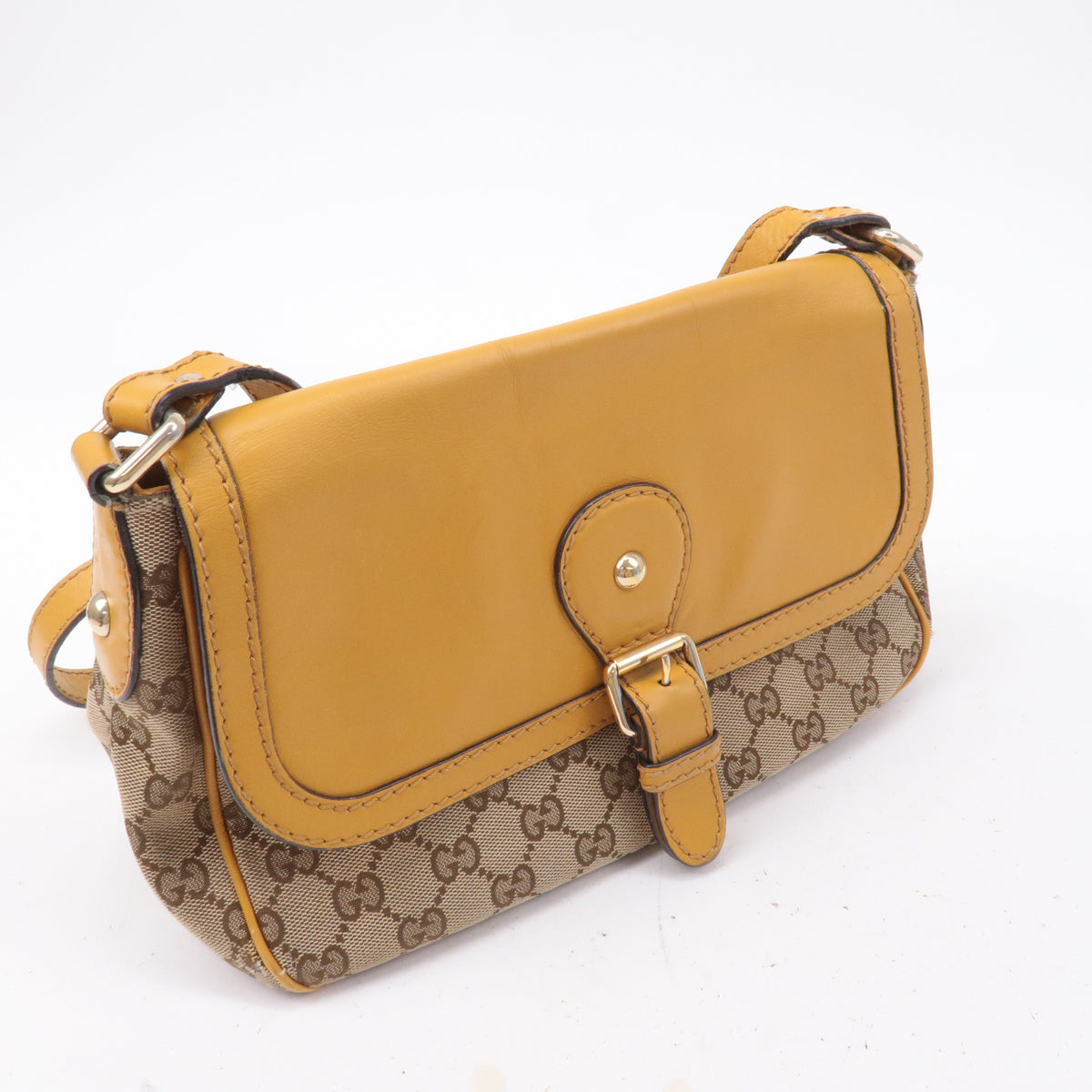 GUCCI GG Canvas Leather Shoulder Bag Beige Brown Yellow 308452