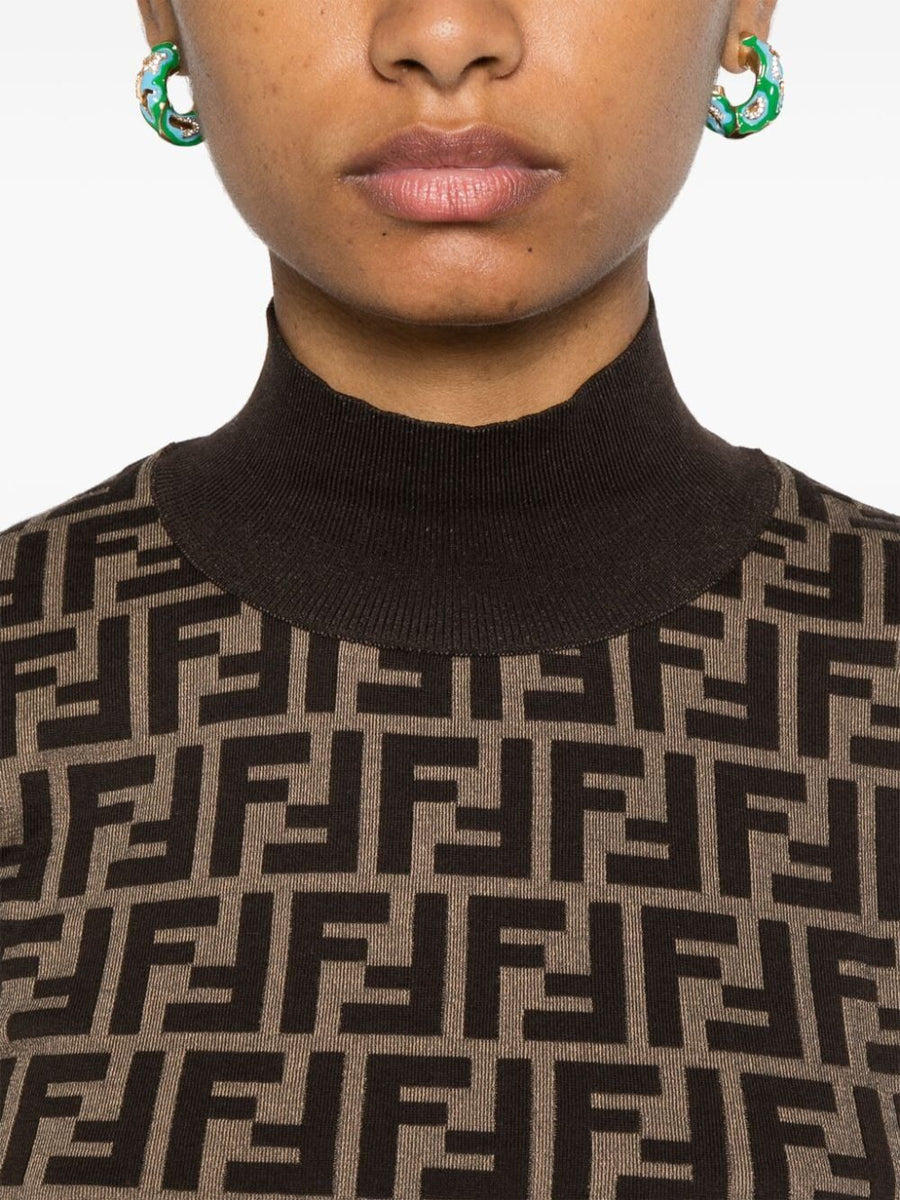 Fendi Women Maglia In Cotone Ff Marrone