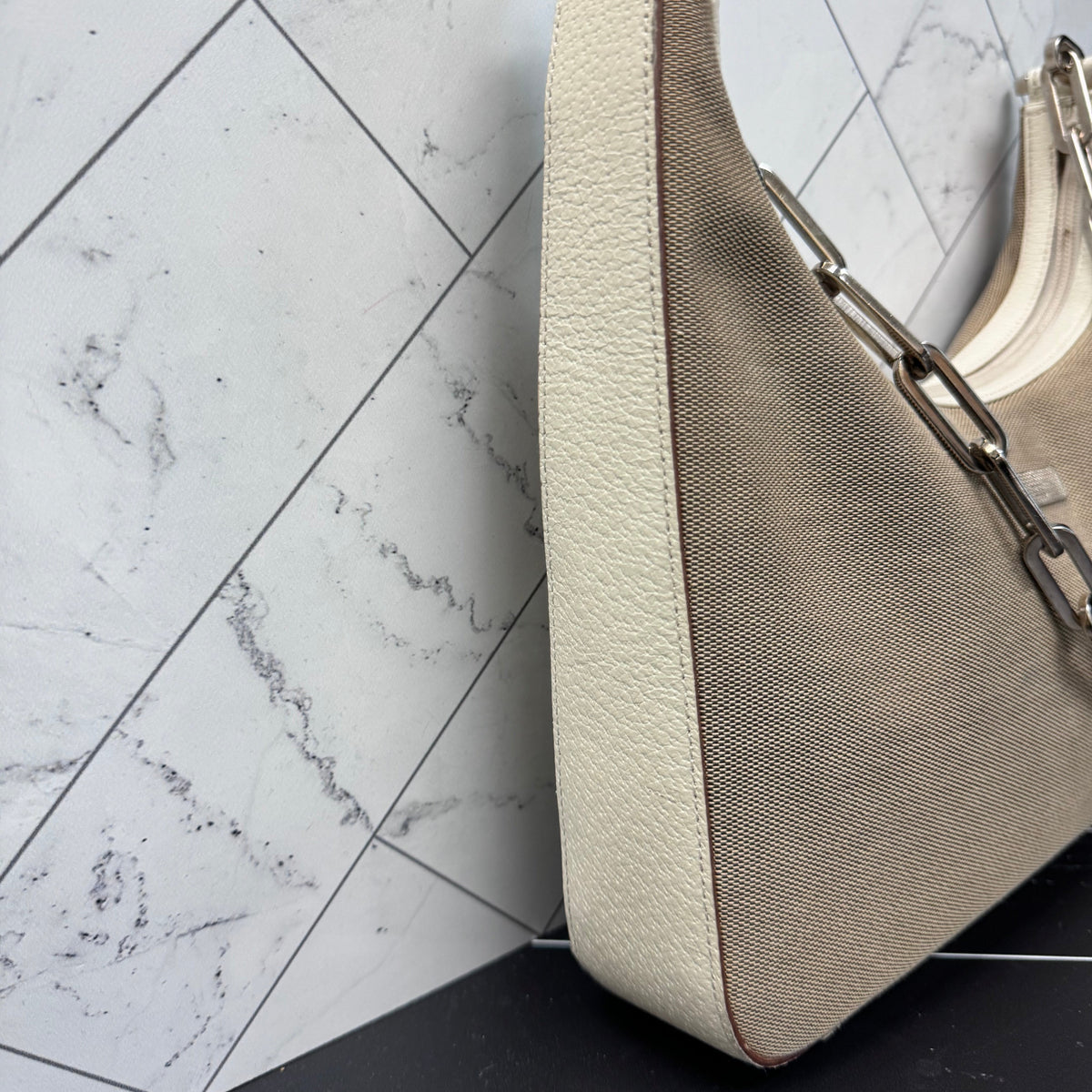 Gucci Canvas & Leather Chain Shoulder Bag