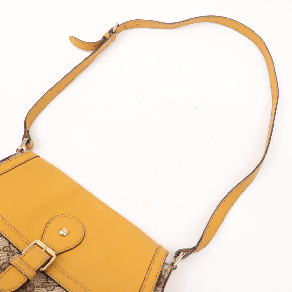 GUCCI GG Canvas Leather Shoulder Bag Beige Brown Yellow 308452