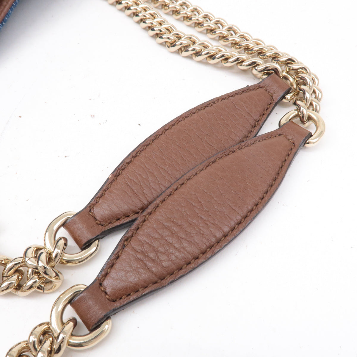 GUCCI SOHO Denim Leather Chain Shoulder Bag Blue Brown 308982