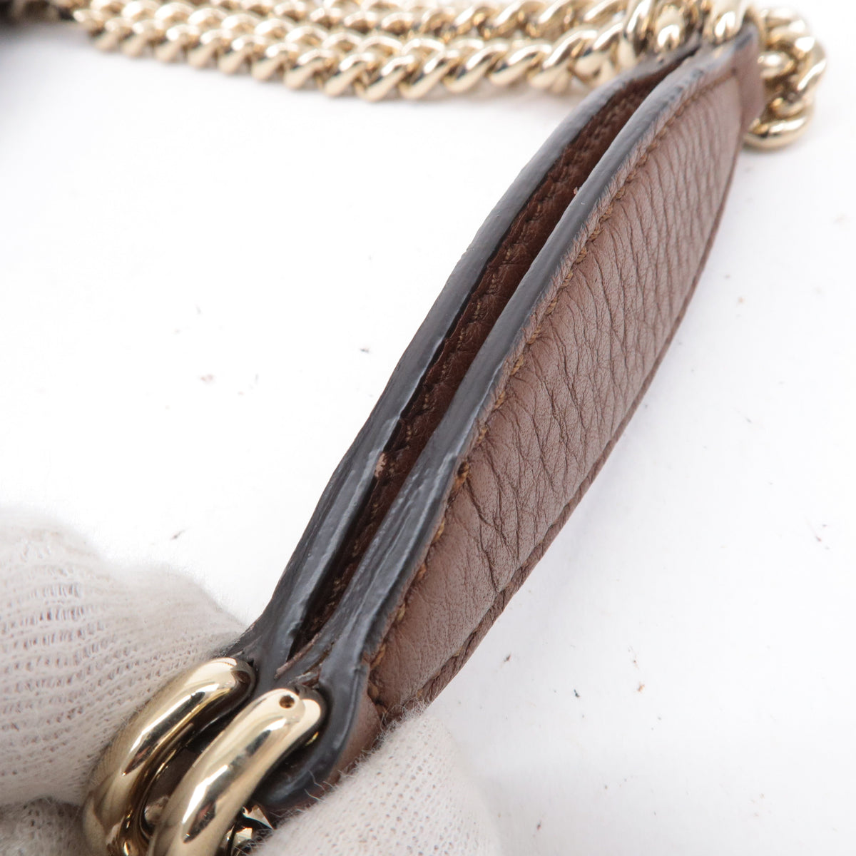 GUCCI SOHO Denim Leather Chain Shoulder Bag Blue Brown 308982