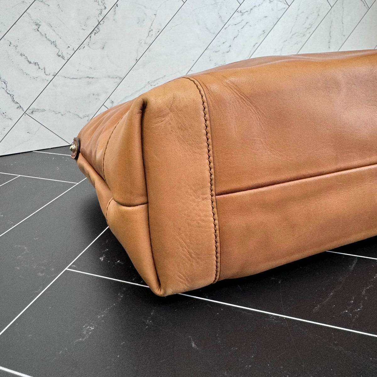 Gucci Tan Leather Craft Bag with Fur Pouch