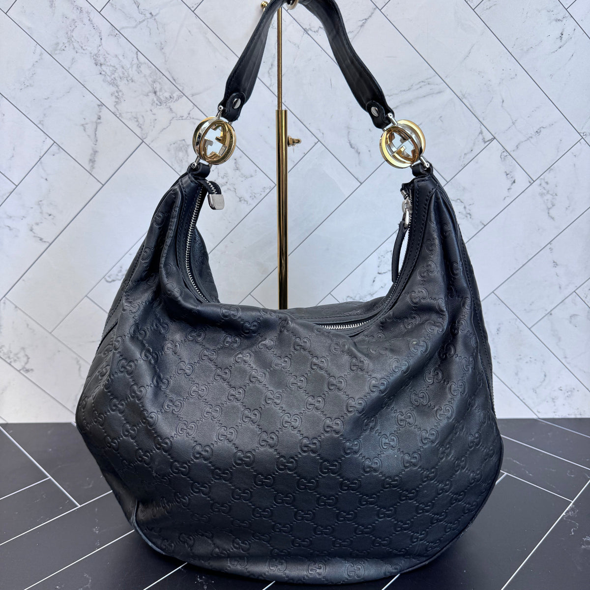 Gucci Black Twins Large Hobo Tote Bag