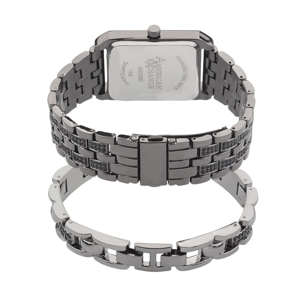 American Exchange Mens Black Watch & Bracelet Set