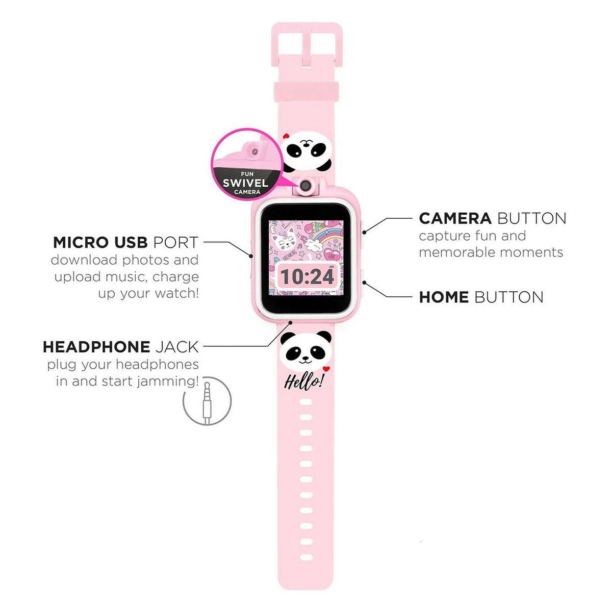 PlayZoom 2 Kids Smartwatch & Earbuds Set: Blush Hello! Panda Print