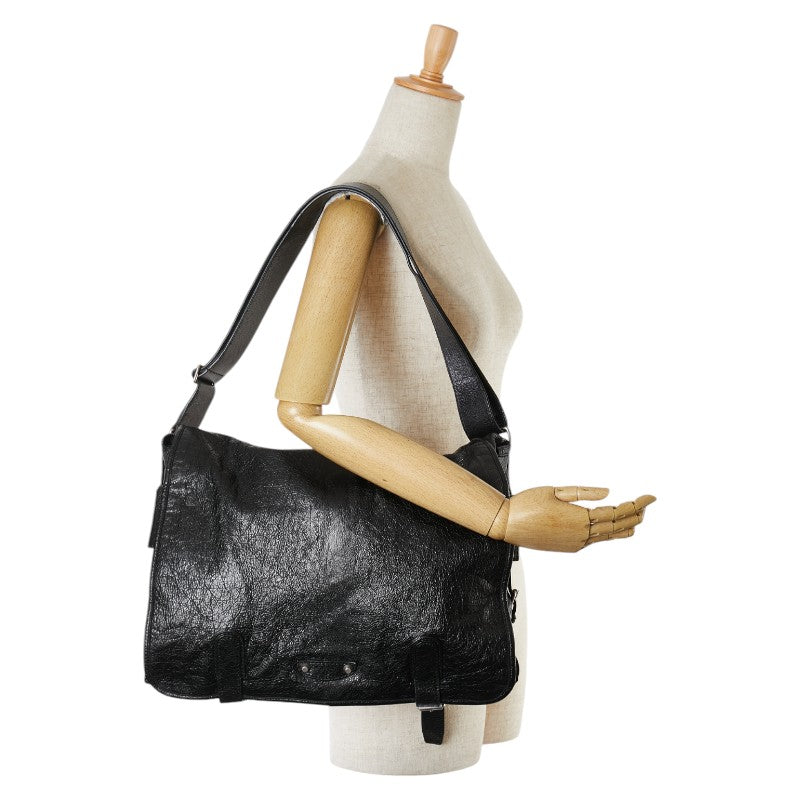 balenciaga Leather Classic Messenger Bag Black