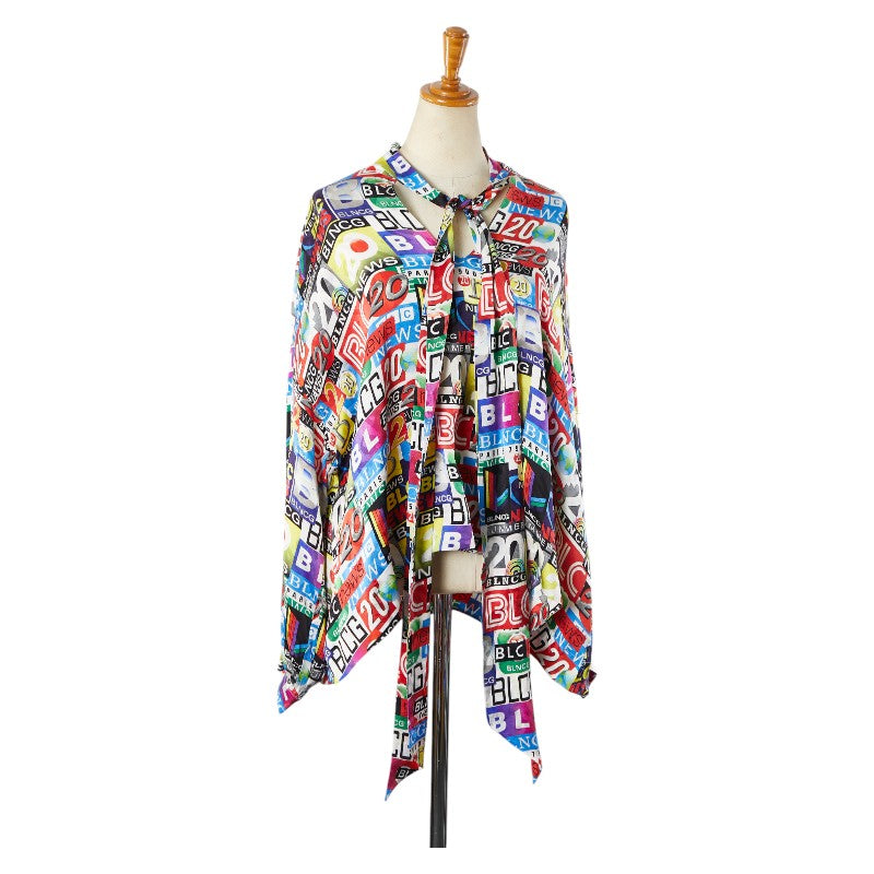 balenciaga Logo Silk Long Sleeve Shirt Blouse