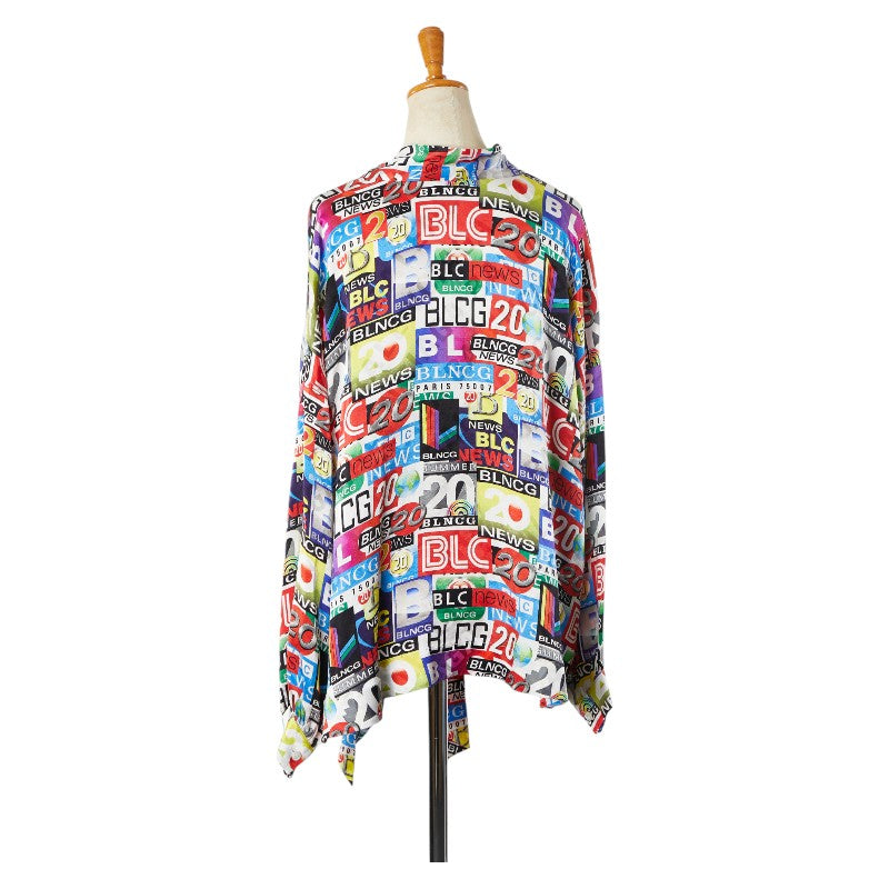 balenciaga Logo Silk Long Sleeve Shirt Blouse