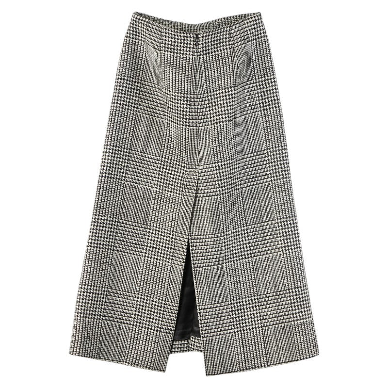 balenciaga Houndstooth Wool Long Skirt