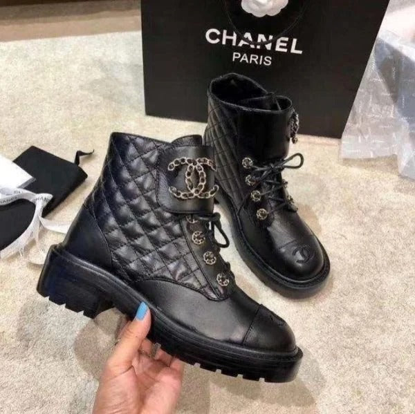 Chanel Leather Lace Up Boots