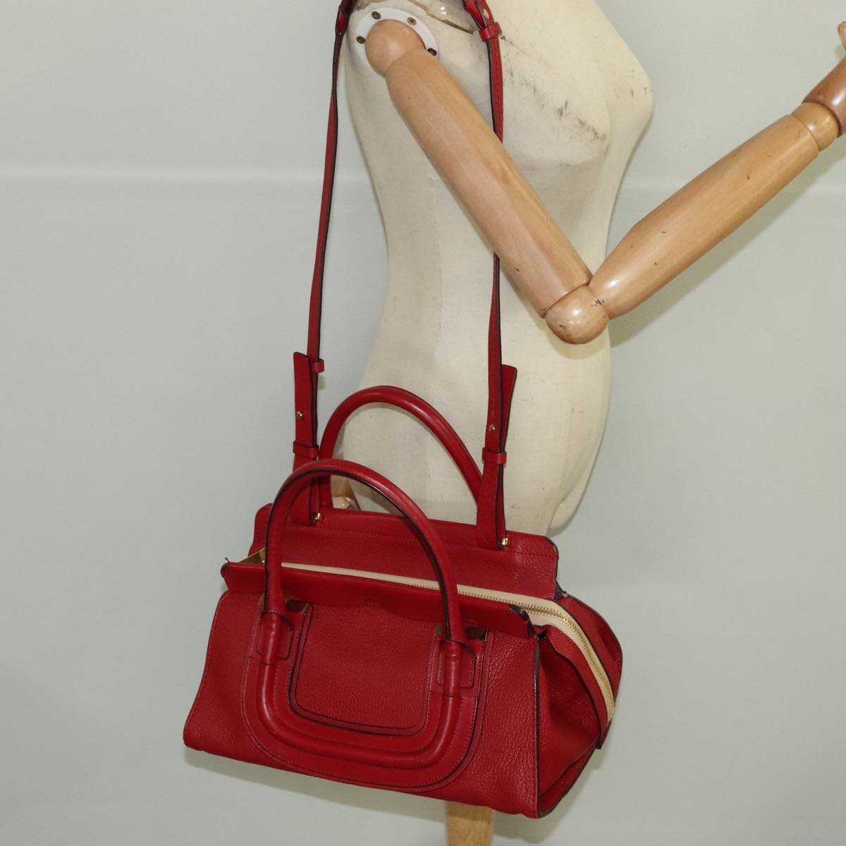 Chloe Mercy Hand Bag Leather 2way Red Gold 106233
