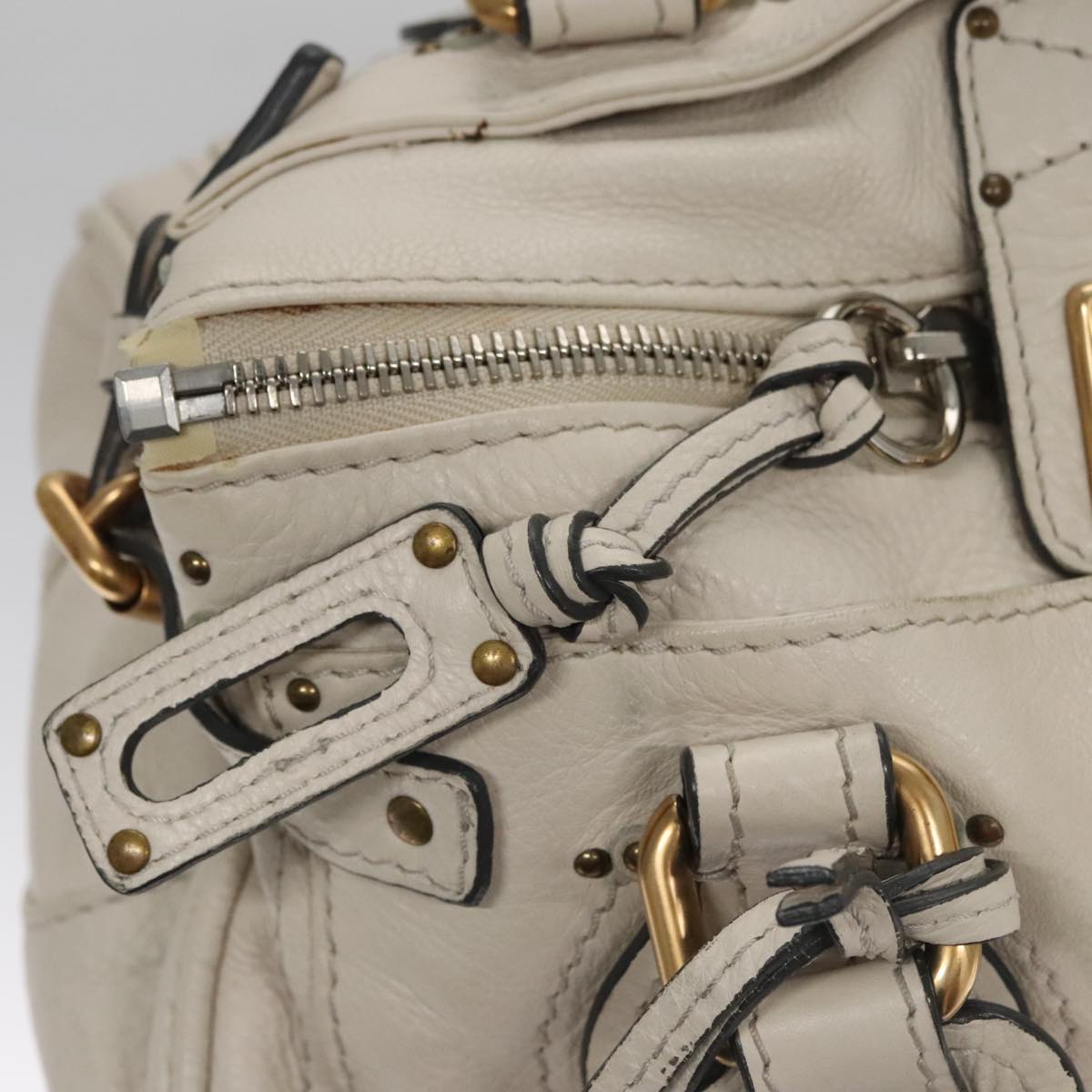 Chloe Paddington Hand Bag Leather White Gold Silver 107360