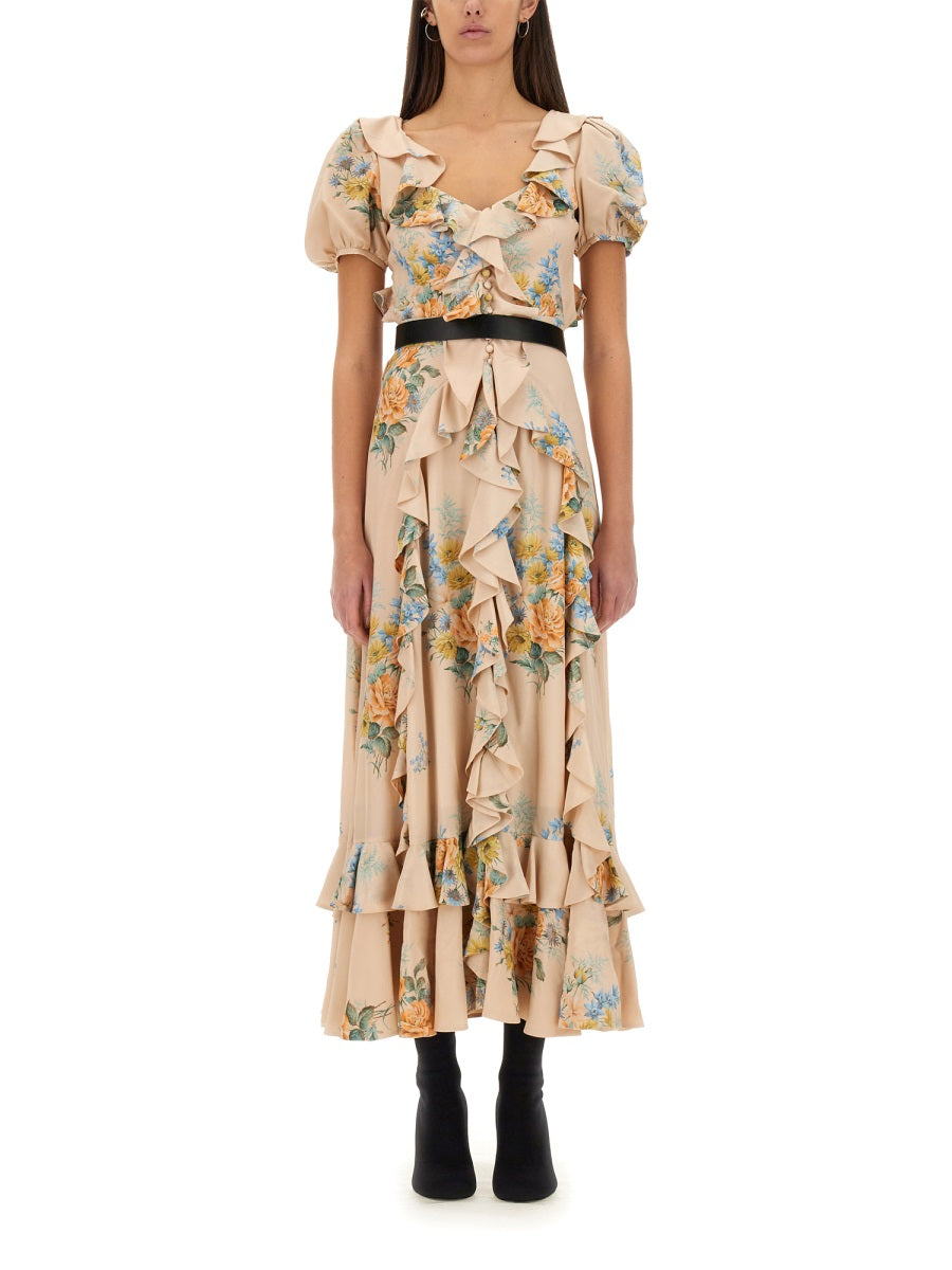 Alexander Mcqueen Women Floral Print Ruched Silk Dress