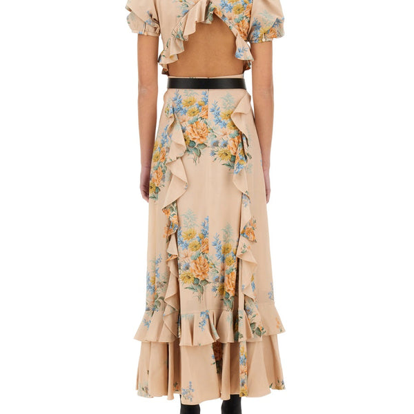 Alexander Mcqueen Women Floral Print Ruched Silk Dress