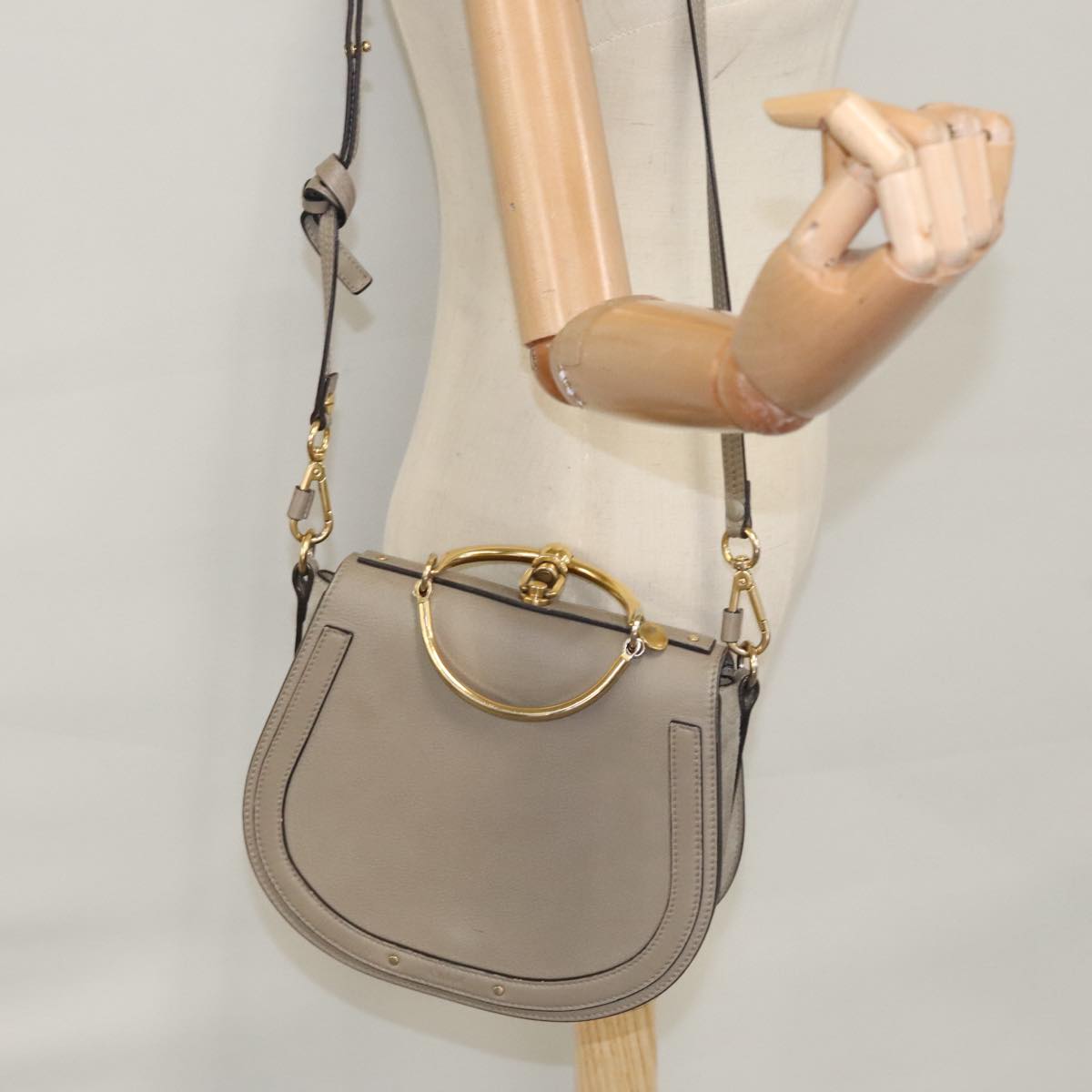 Chloe Nile Hand Bag Leather 2way Beige 109834