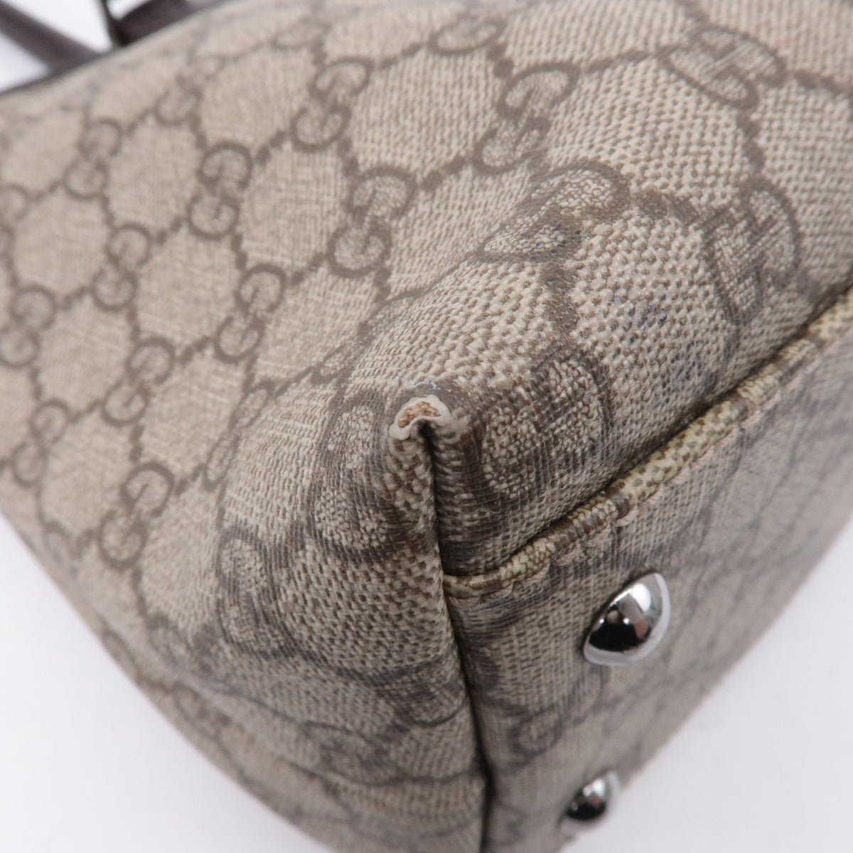 GUCCI GG Supreme Leather Tote Bag Beige Brown 114595