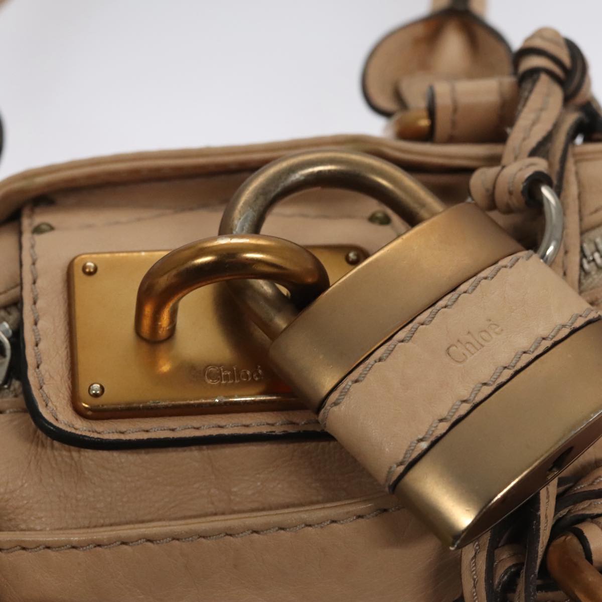 Chloe Paddington Mini Hand Bag Leather Beige Silver 111190