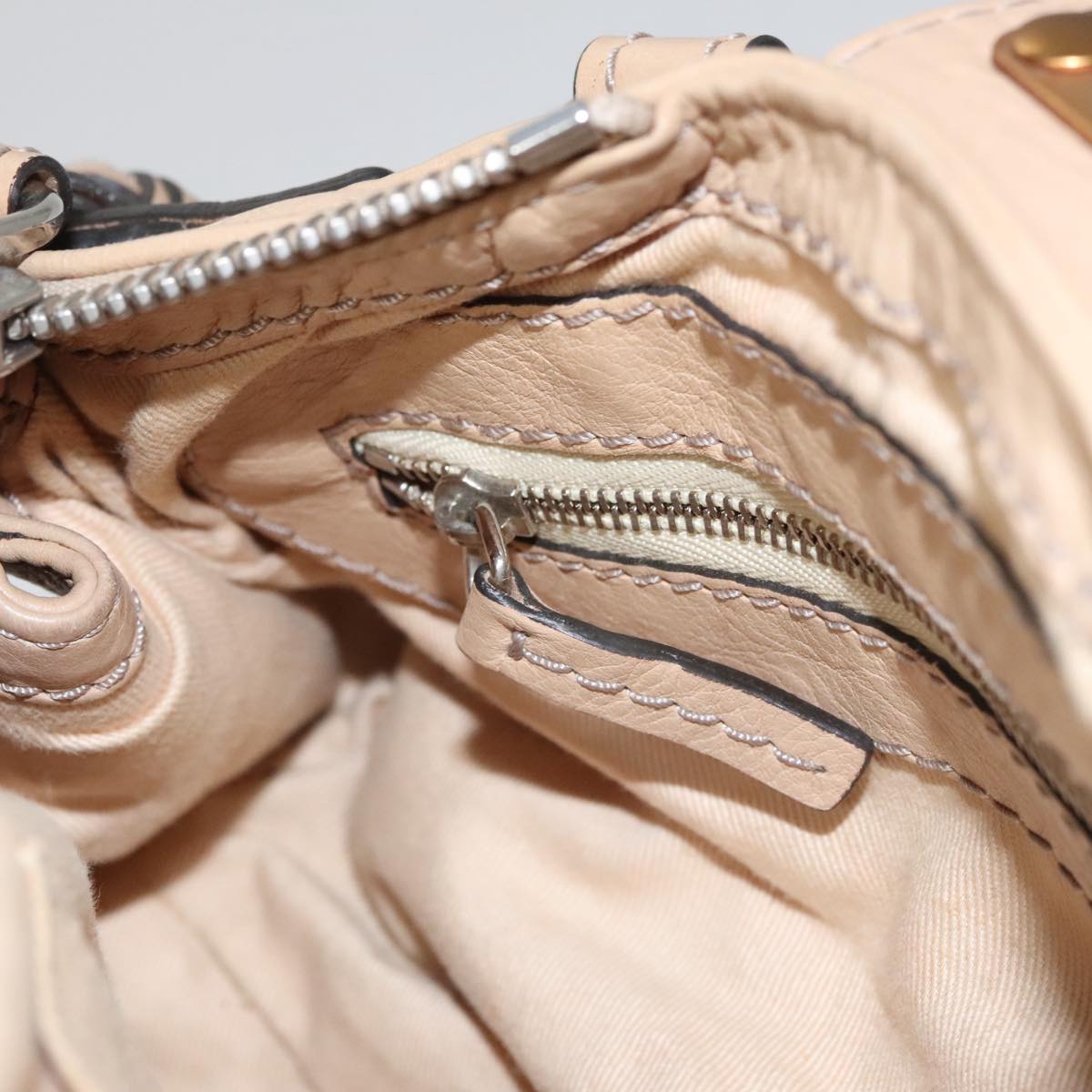 Chloe Paddington Mini Hand Bag Leather Beige Silver 111190