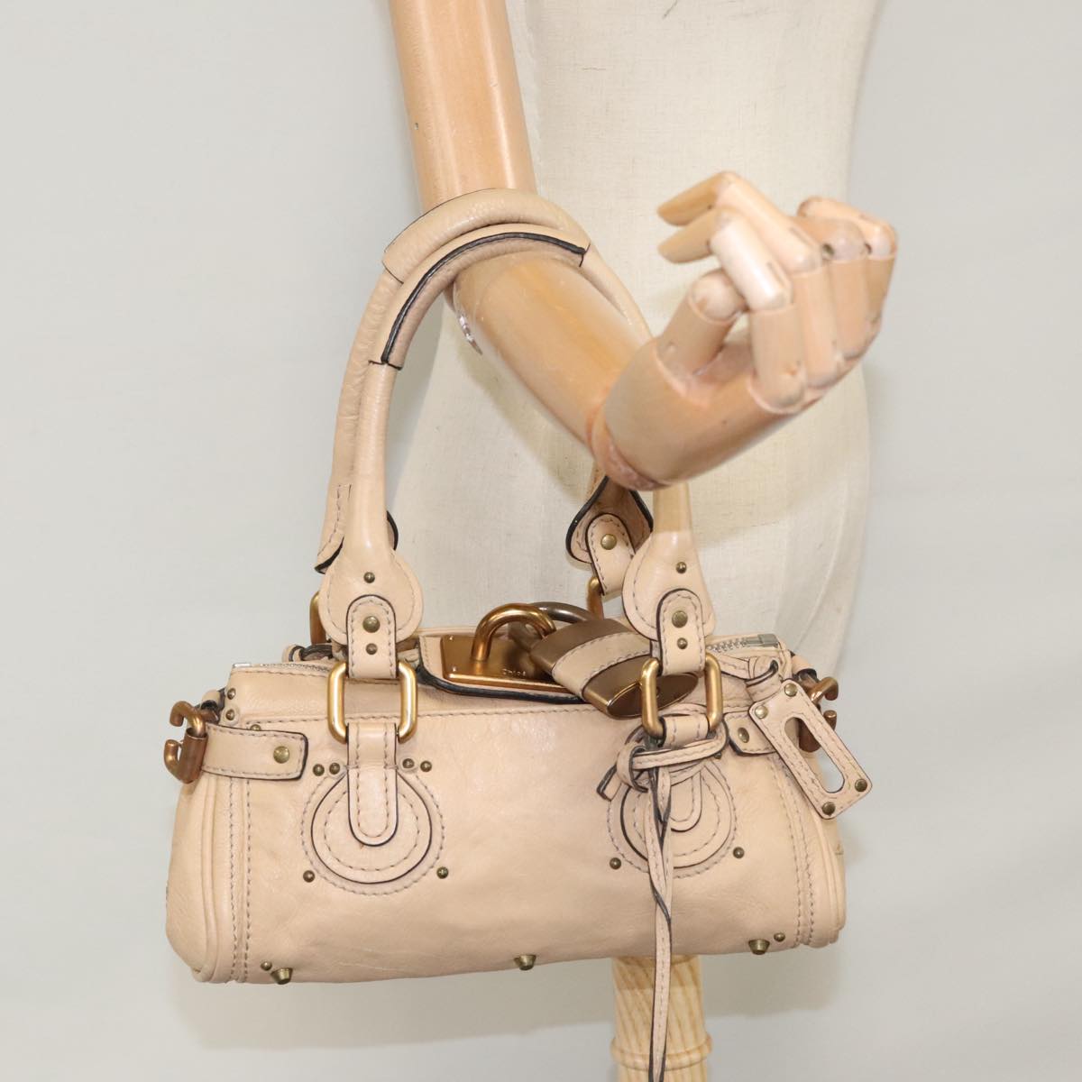 Chloe Paddington Mini Hand Bag Leather Beige Silver 111190