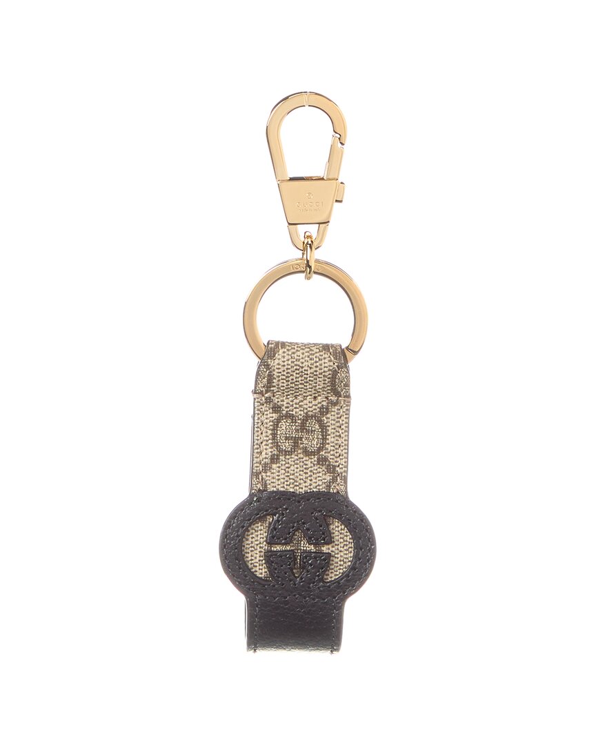 Gucci Cutout Interlocking G Gg Supreme Canvas & Leather Keychain