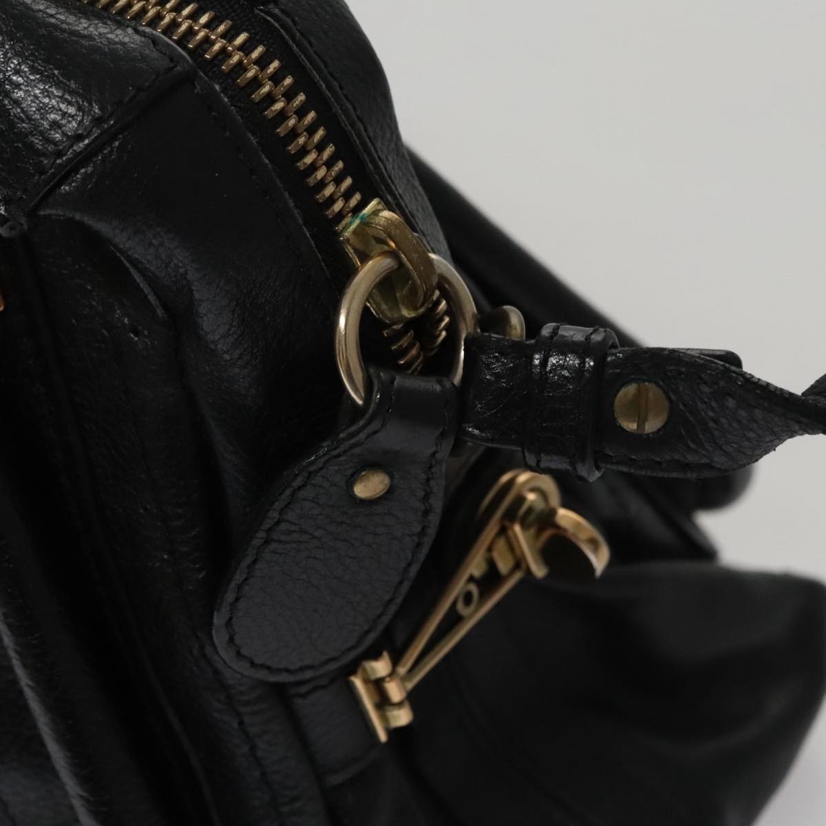 Chloe Paraty Hand Bag Leather 2way Black Gold 111441