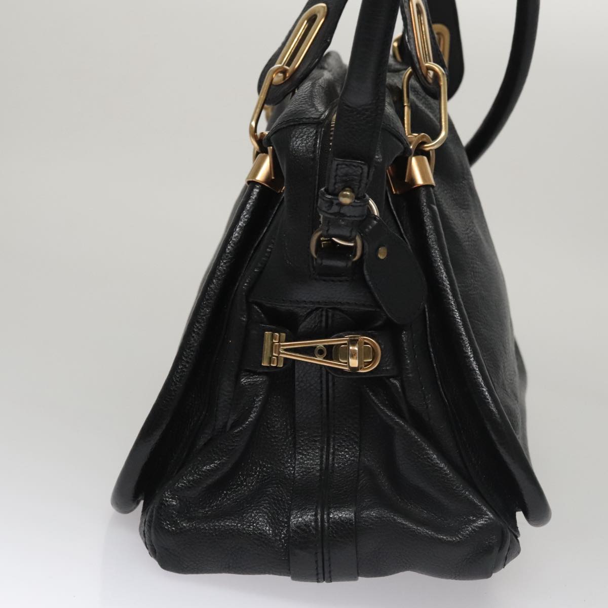 Chloe Paraty Hand Bag Leather 2way Black Gold 111441