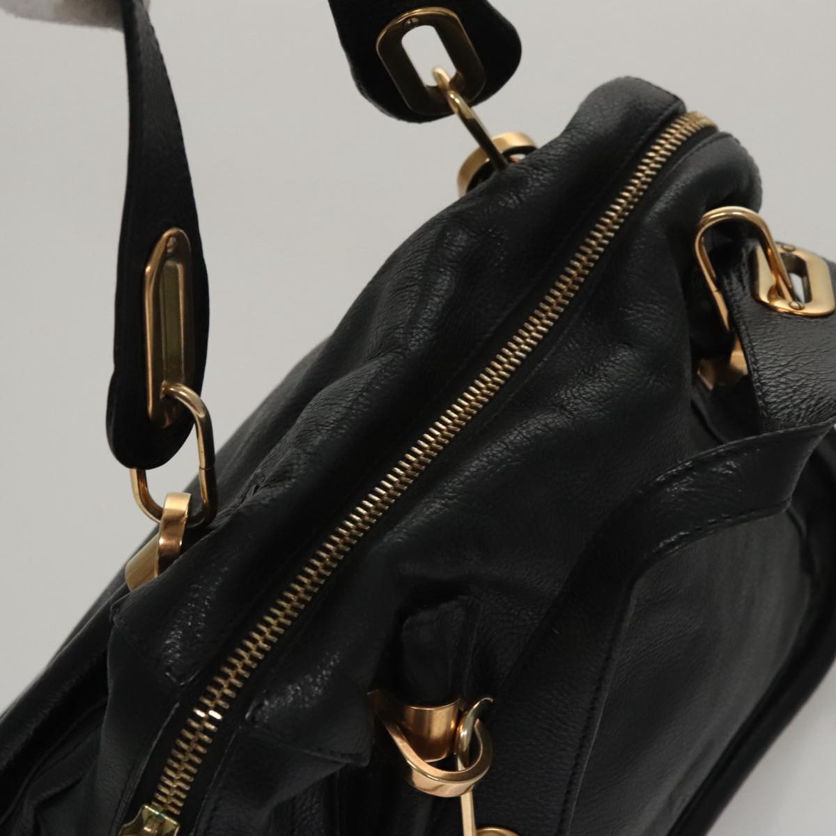 Chloe Paraty Hand Bag Leather 2way Black Gold 111441