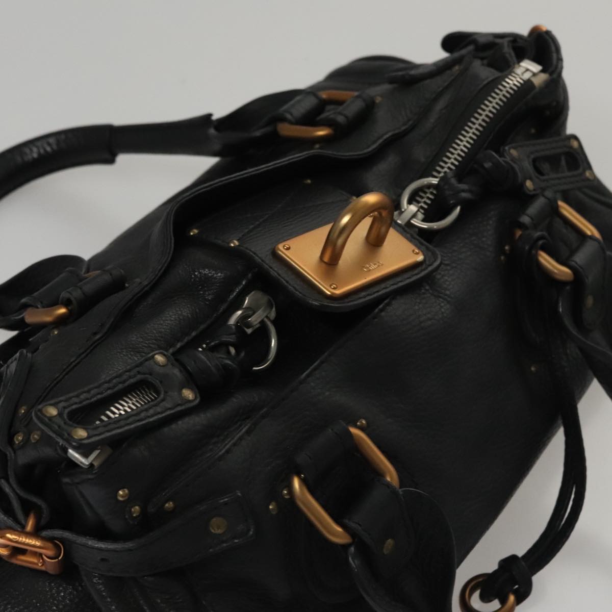 Chloe Paddington Hand Bag Leather Black Silver 112426